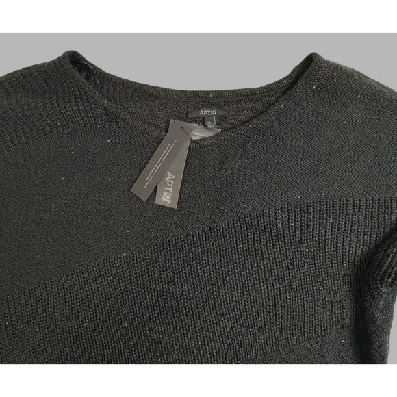 NWT Mixed Stitch Black Sequin Sweater 3/4 Dolman Sleeve Apt 9 Holiday Sparkle XL - Picture 2 of 14